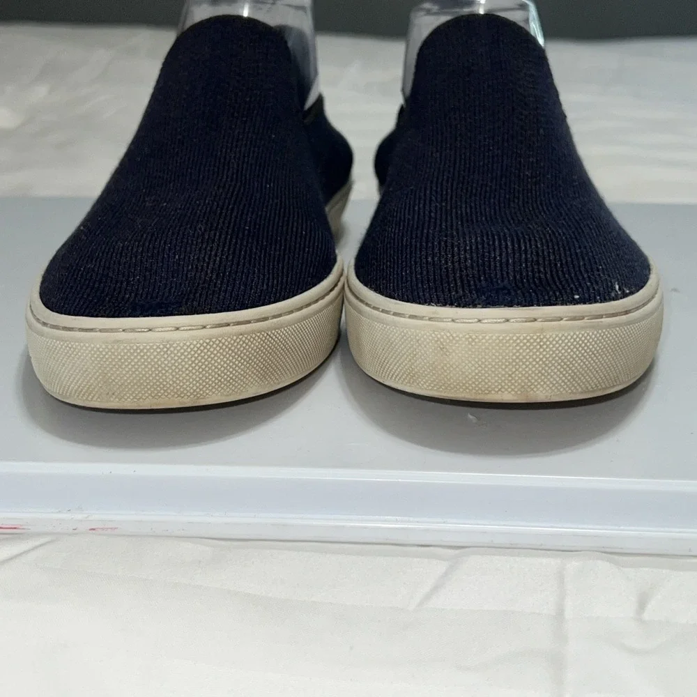 Rothy's Sneakers Knit Navy Blue Orange Slip On Flat Comfort Shoes Women's 12.5
